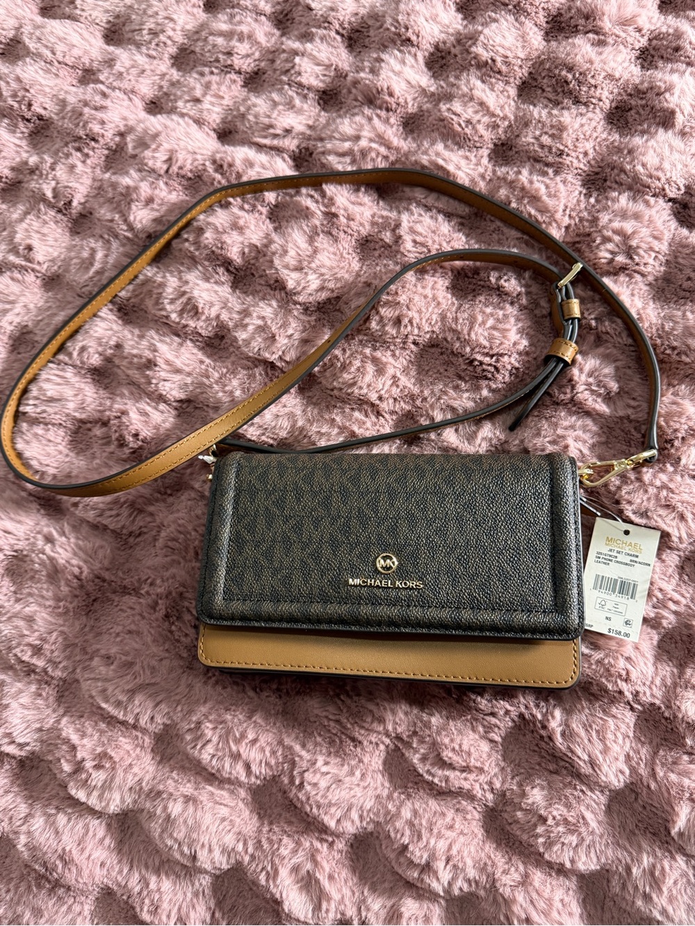 NWT Michael Kors Jet Set Charm Phone Crossbody Leather Wallet Brown / Acorn - Picture 16 of 16